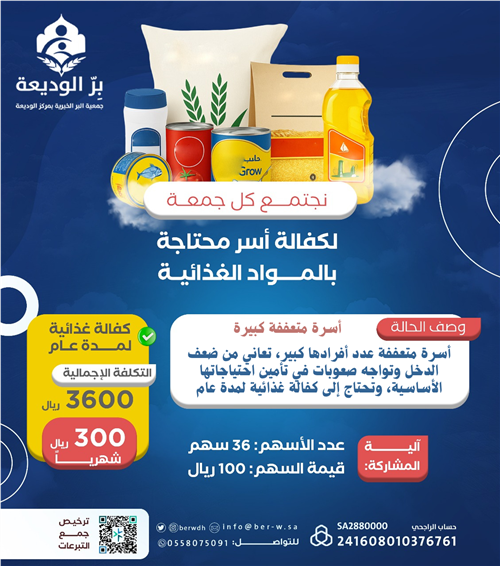 نجتمع كل جمعة لكفالة أسرة بالمواد الغذائية 