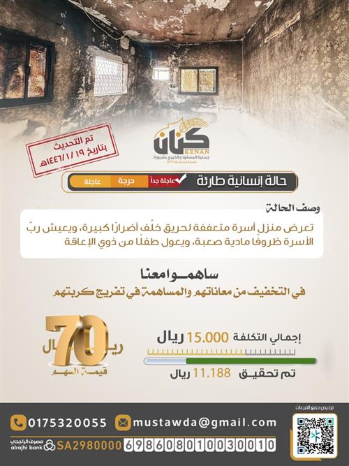 حالة إنسانية ( حريق منزل مستفيد ) 