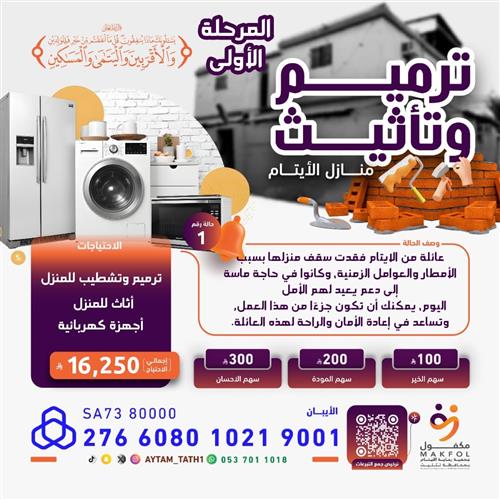 عائلة من الايتام  فقدت سقف منزلها 