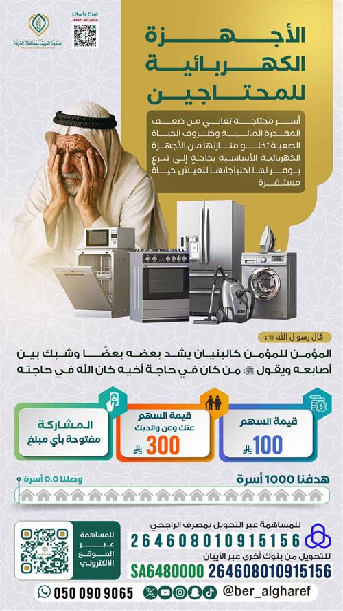 مشروع الأجهزة الكهربائية للمحتاجين لعام 1447 هـ