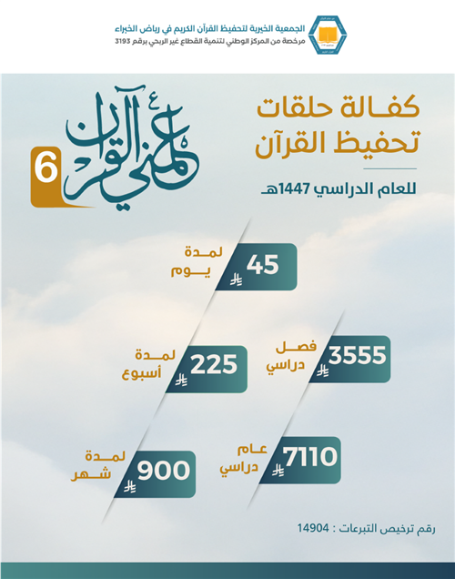 علمني القرآن6 لكفالة حلقات 1447 هـ (تصريح رقم 14904)