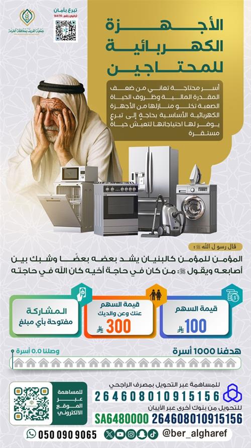 مشروع الأجهزة الكهربائية للمحتاجين لعام 1447 هـ