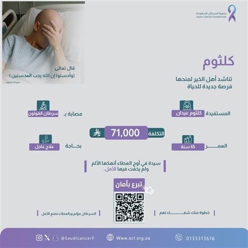 الحالة 25421 سيدة في الخامسة والستين، أم لثمانية أبناء، تصارع سرطان الرحم في مرحلته الرابعة، وحياتها مرهونة بدعمكم.