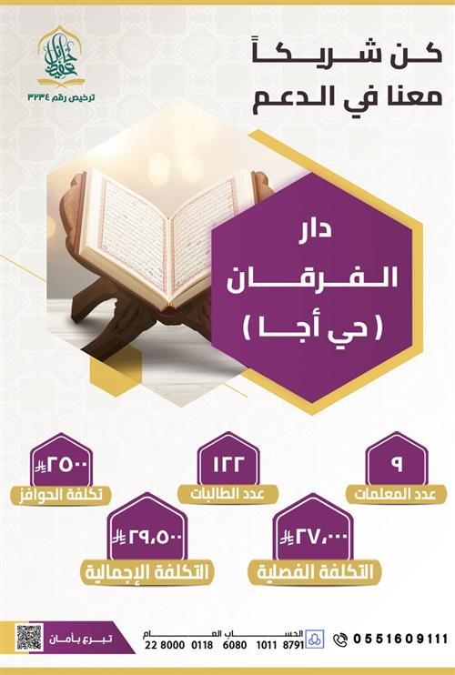 مشروع كفالة حلقات دار الفرقان النسائية لفصل دراسي