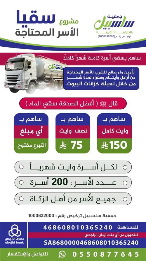 مشروع سقياء الأسر المحتاجة