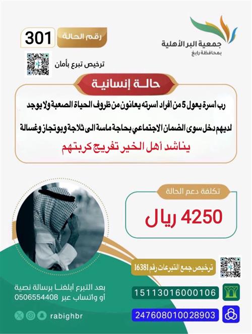 ب أسرة يعول 5 من أفراد أسرته بحاجة ماسة الى ثلاجة وبوتجاز وغسالة