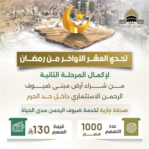 تحدي العشر الأواخر لإكمال المرحلة الثانية من شراء أرض مبنى ضيوف الرحمن الاستثماري داخل حد الحرم 