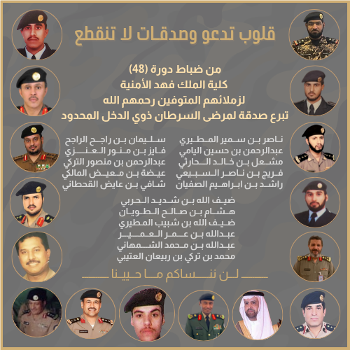 قلوب تدعو وصدقات لا تنقطع  من ضباط دورة (48) كلية الملك فهد الأمنية لزملائهم المتوفين رحمهم الله 