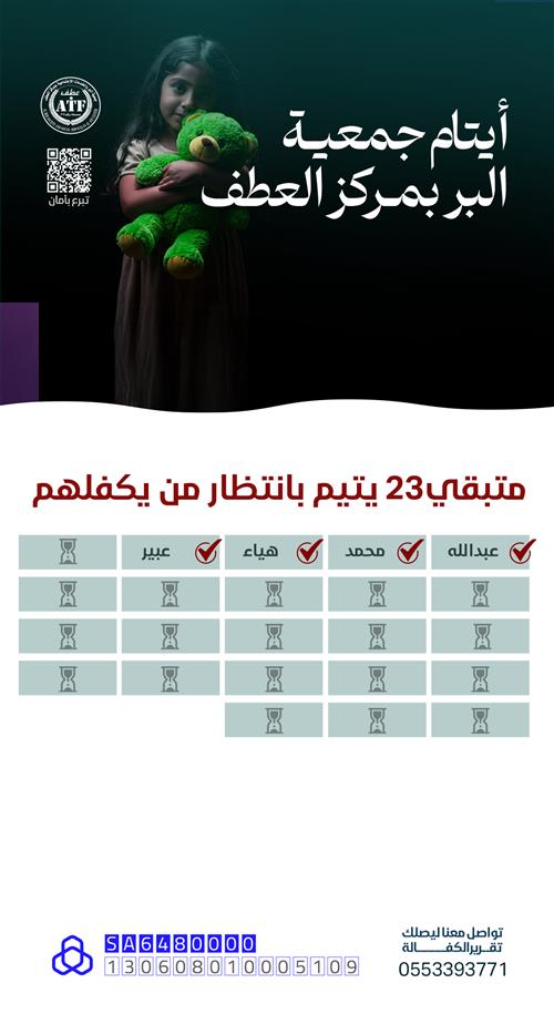 ساهم بكفالة 23 يتيما لمدة سنة ( اكفلهم ورافق النبي  ﷺ في الجنة)