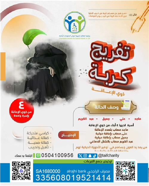 4 من ذوي الإعاقة  من أسرة واحدة .. من يفرج كربتهم؟ 