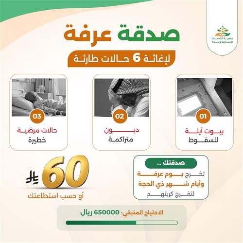 صدقة عرفة لإغاثة 6 حالات 