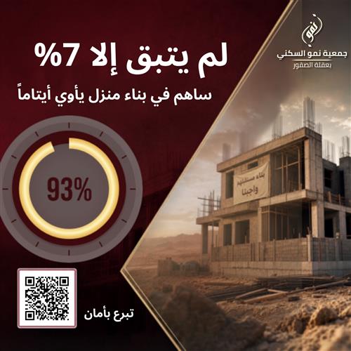 ساهم في بناء منزل يأوي أيتاماً.. لم يتبقَّ إلا 7%⌛️!