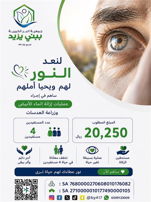 حالة علاجية عاجلة – إعادة نعمة البصر لأربعة مستفيدين