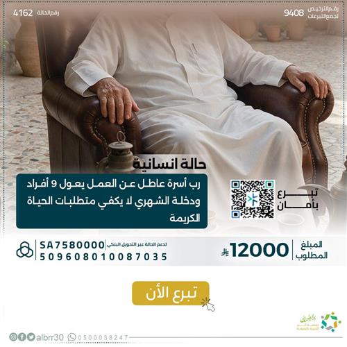 حالة إنسانية "4162" رب أسرة عاطل عن العمل ويعول 9 أفراد