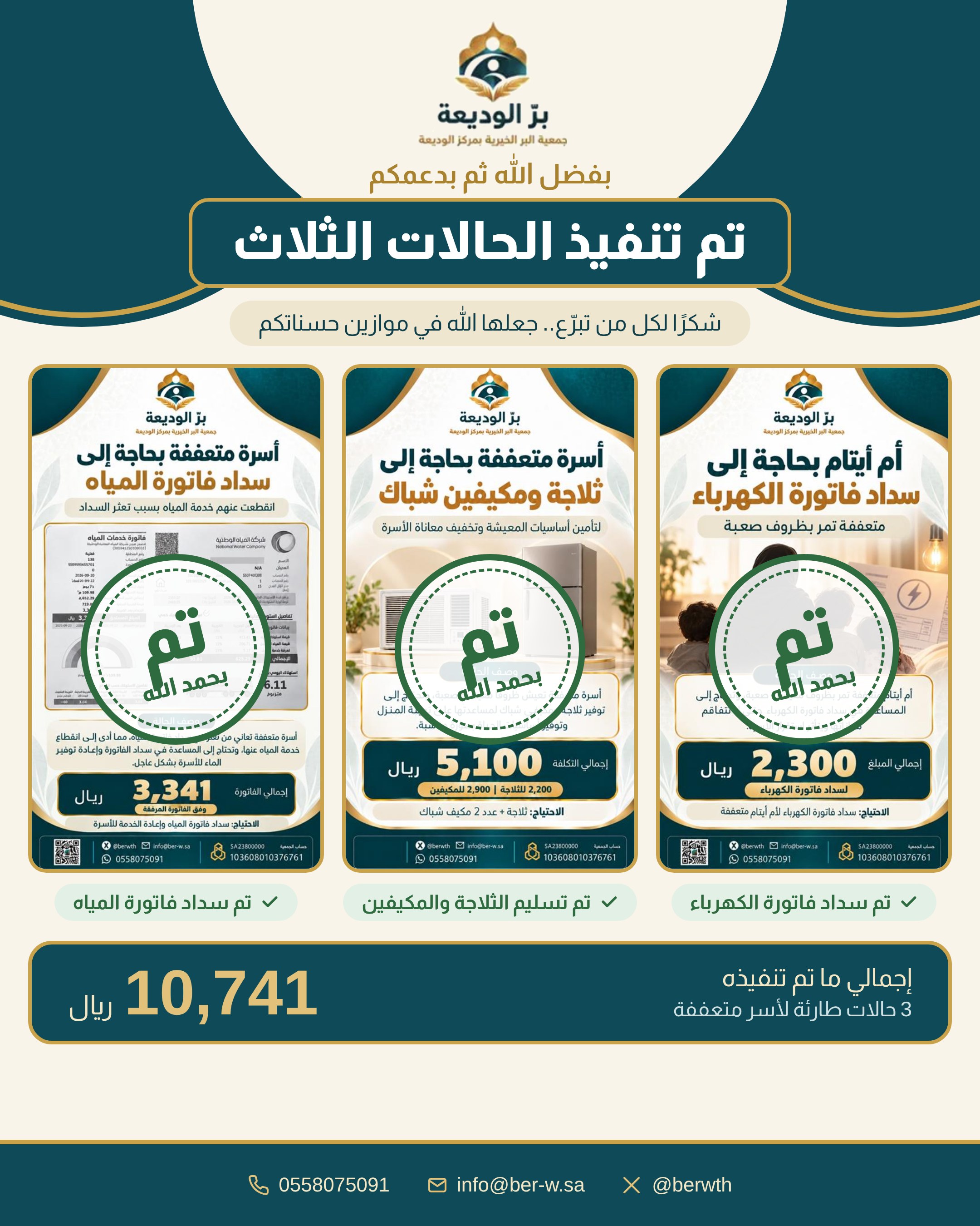 بدعمكم.. تم تنفيذ 3 حالات طارئة لأسر متعففة